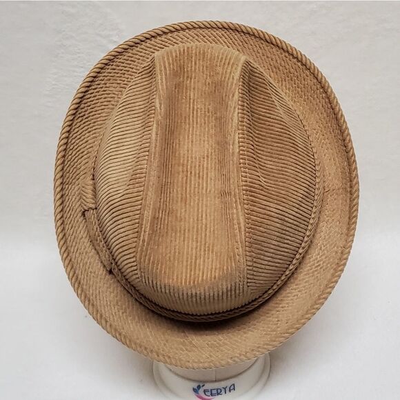 VINTAGE Beacon Hill Tan Corduroy Satin Lined Fedora Hat Extra Large - Picture 7 of 10